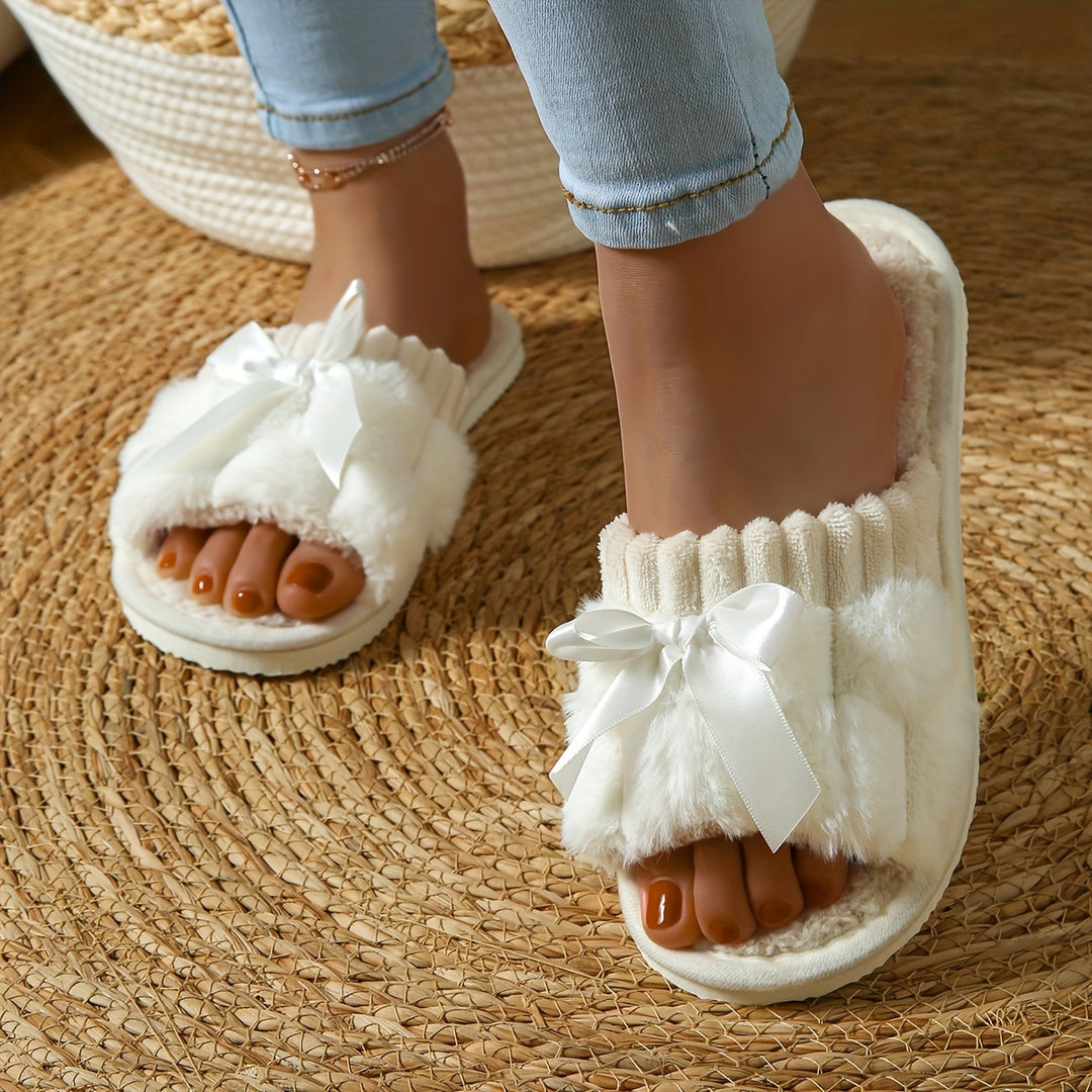 CozyBow | Gemütliche Plüsch-Pantoffeln mit Schleifen-Dekor1