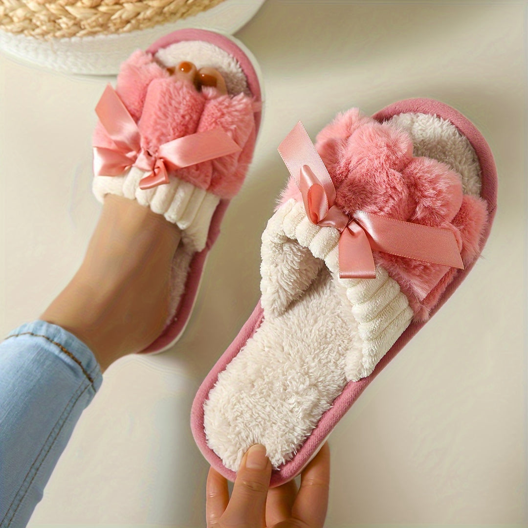 CozyBow | Gemütliche Plüsch-Pantoffeln mit Schleifen-Dekor4
