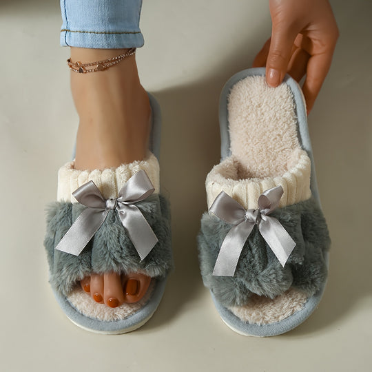 CozyBow | Gemütliche Plüsch-Pantoffeln mit Schleifen-Dekor6